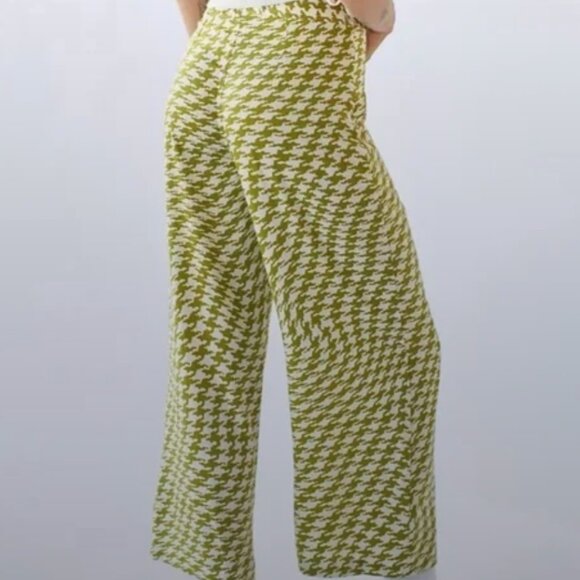 Urban Outfitters Green and White Houndstooth Wide-Leg Pants Size Small - Picture 2 of 7